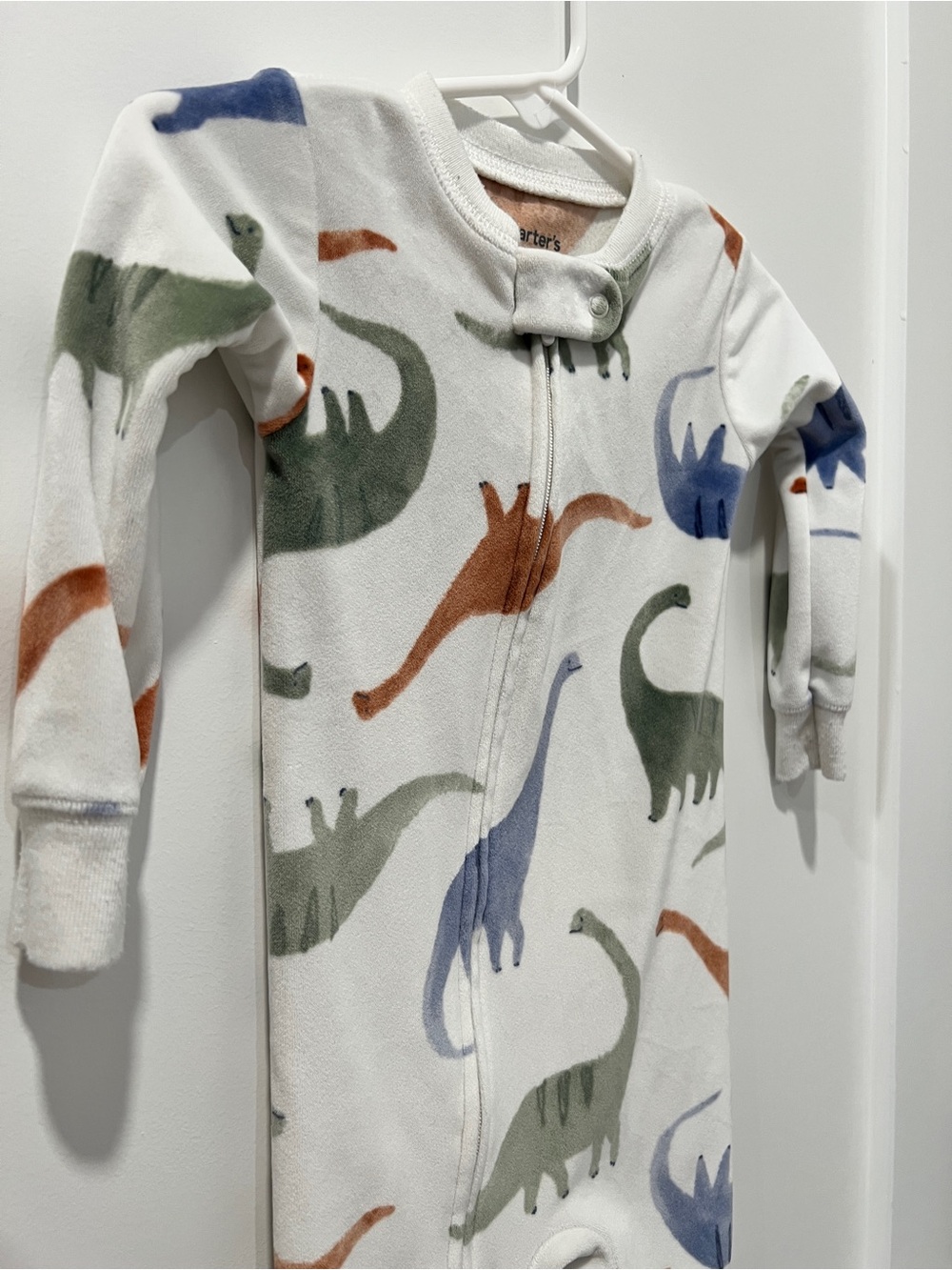 Carter’s Dinosaur 2-Way Zip Fleece Footed Sleeper | 12M | White